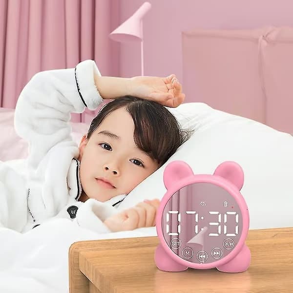 Digitala väckarklockor, Bluetooth-högtalare, väckarklocka Stereo LED-skärm Bluetooth Hem Barn Väckarklocka, Grön Pink