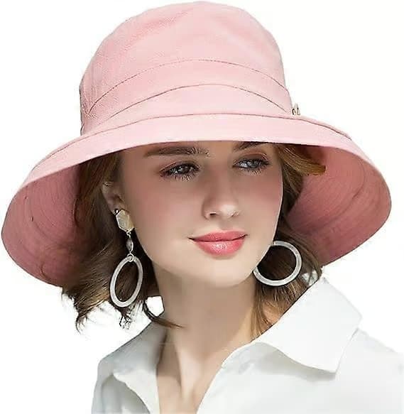 Solhatt för kvinnor UV-skyddshatt bomull bred brätte sommar resehatt Pink