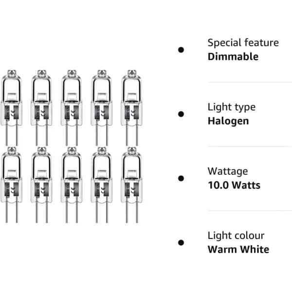 G4 Halogenlampor 10W 12V - Varmvit - 10-pack 10W 10st 10w 10st 10w 10st