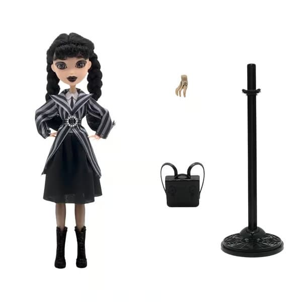 Monster High School Wednesday-docka och tillbehör (docka+ställ+väska+händer)