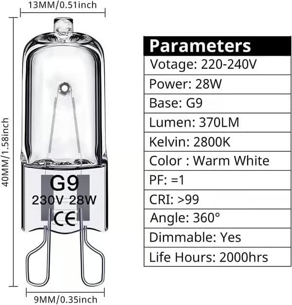 G9 halogenlampor 28W, 230V, 10-pack 28W