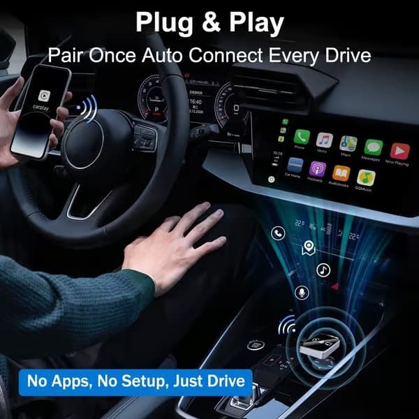 2026 Uppgraderad 3-i-1 Trådlös Carplay Mirror Link-adapter för iPhone/Apple/Android-telefon till bilskärm, Automatisk Anslutning silver