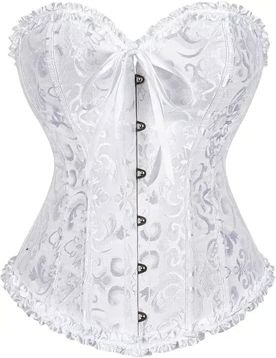 Korsetttoppar för kvinnor, Bustier Shapewear Underkläder, Spets Midja Push Up Bodysuit White M