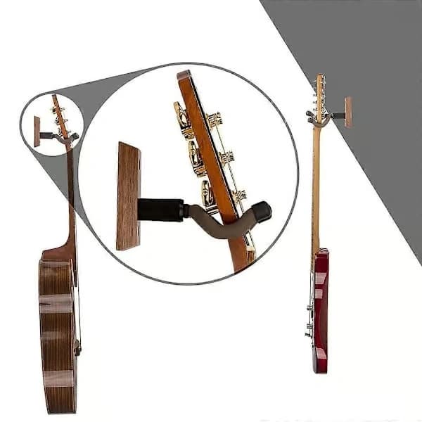 Väggfäste för gitarr i svart valnöt, gitarrställ i trä lämpligt för akustiska och elektriska gitarrer