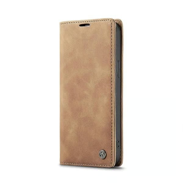 För iPhone 16e Plånboksfodral CASEME 013 Series PU Läder Telefonfodral Stativ Brown