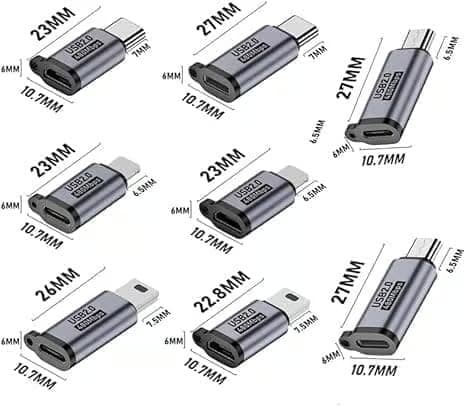 5-pack USB-adapterkit - Typ-C & Micro till Lightning, Mini & Typ-C - Kompatibel med Android/iOS-enheter