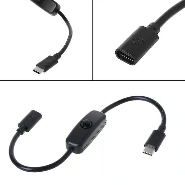 USB Typ C med på/av-knapp Strömbrytare 27cm Laddningsförlängningskabel