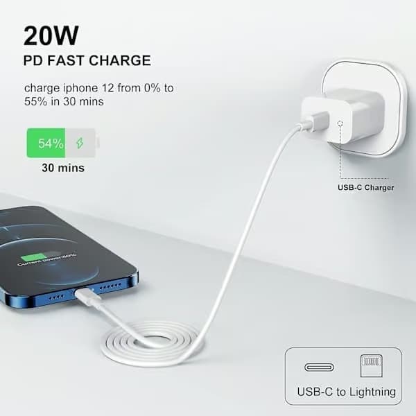 4-pack - iPhone-laddare - Snabbladdare - Adapter + 2m Kabel 20W Lightning Vit iPhone 4-Pack Lightning