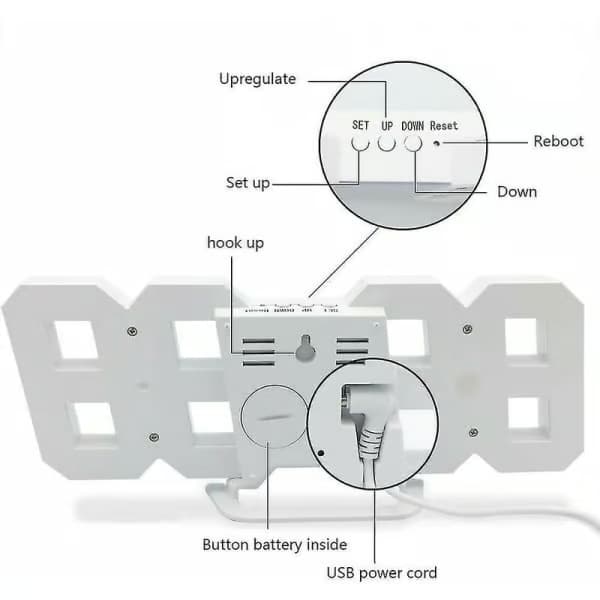 Stor 3D LED digital väggklocka