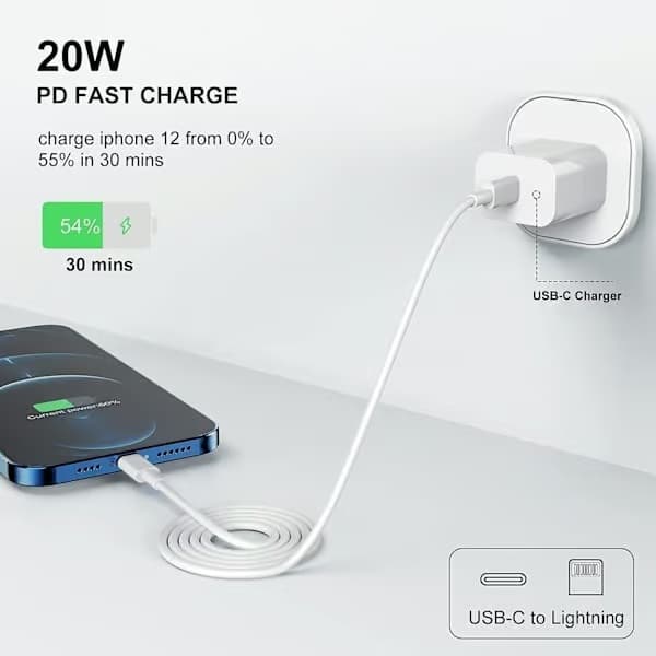 Laddare - Snabbladdare 20W USB-C - Adapter + Kabel 2m Vit 2-Pack USB-C