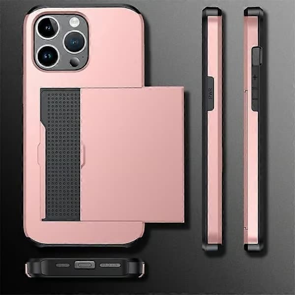PC Svart iPhone 15 Pro Max Mobilskal, Skjutbart Kortfack Två-i-ett Anti-fall Plånboksfodral