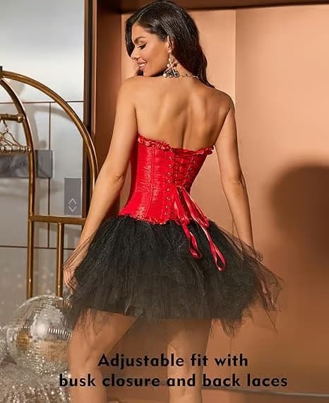 Korsetttoppar för kvinnor, Bustier Shapewear Underkläder, Spets Midja Push Up Bodysuit red XL