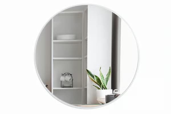 Rundt spejl 70 cm, MDF-ramme, hvid, boligtilbehør