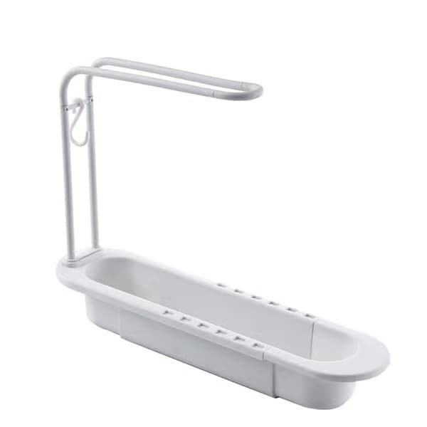 Utdragbar diskställ med droppbricka och hängstång, justerbar längd för 99% av diskhoar, PP-plast, ventilation och dubbla lager Grey