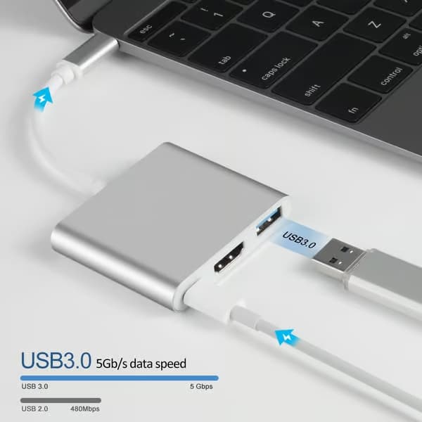 3-i-1 USB-C-hubb med HDMI, USB 3.0 och PD-laddning