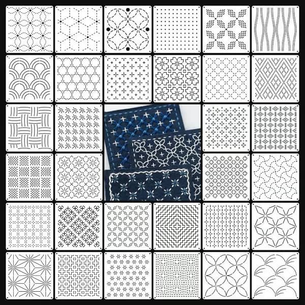 9/32 st Sashiko Broderimall DIY Geometrisk Lappteknik Set 32 st 32Pcs