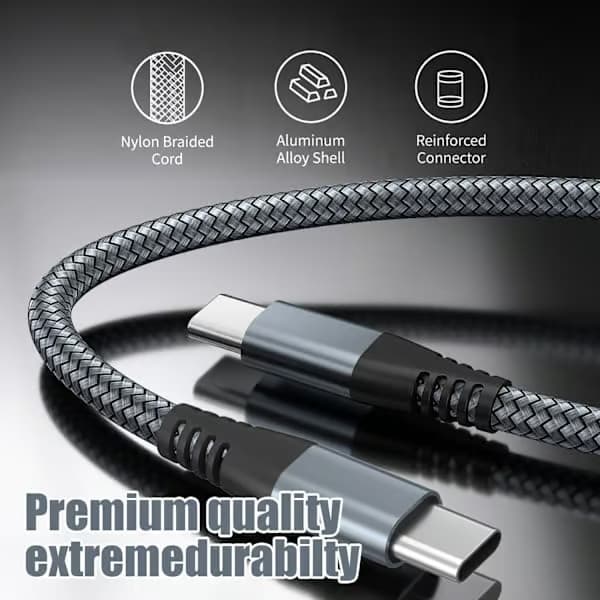 USB-C-laddningskabel 60W snabbladdning, kompatibel med iPhone 15/Plus/Pro Max, Samsung Galaxy S24/S23/S22, Pixel 7 Pro Grå 2 m