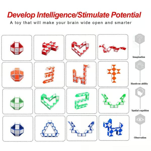 Noppapeli - 12 kpl Magic Speed Cube -käärmepulmapeli, 3D IQ-lelu lapsille ja aikuisille (satunnainen väri)