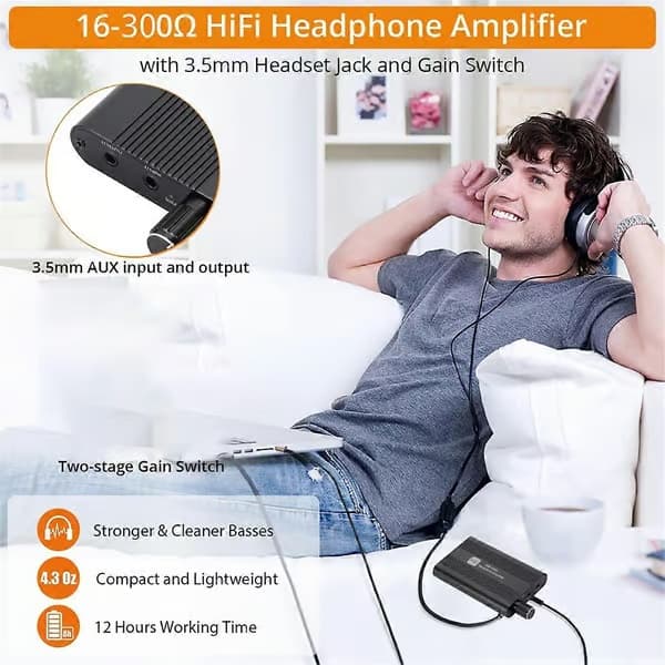 HiFi-hörlursförstärkare Mini 16-300Ω hörlursförstärkare 3,5 mm AUX-ljud
