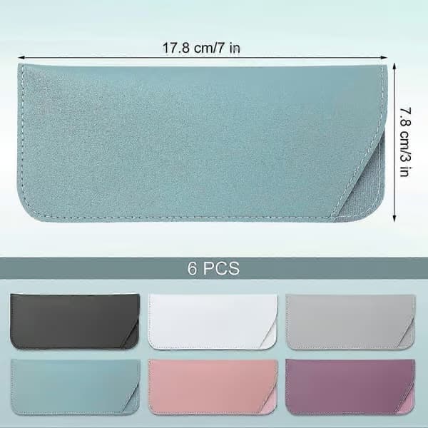 Bløde brilleetuier 17,8x7,6 cm, 6 læderbrilleetuier (6 farver)