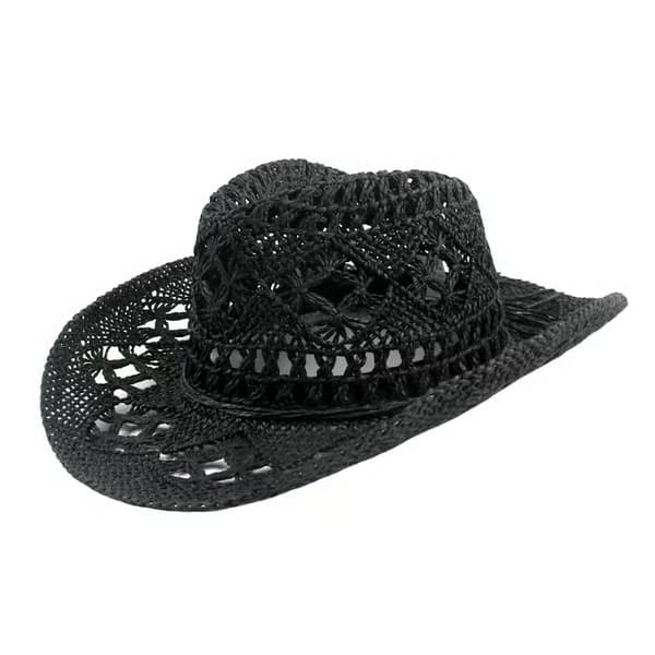 Cowboyhatt i halm, ihålig solhatt med bred brätte Black