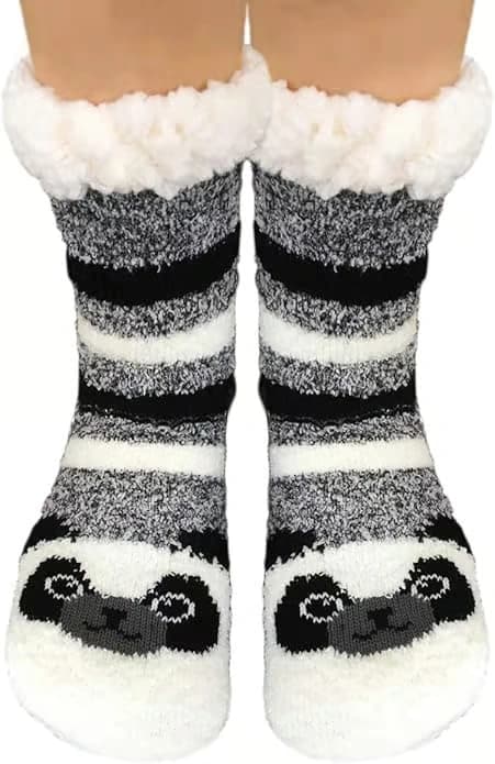 Varma vintertofflor för kvinnor och flickor, fluffiga, roliga, supermjuka djurfleece-foder, halkfria