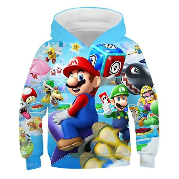 Super Mario Tryck Barn Hoodies Långärmad Tröja Sporttoppar E 5-6 Years