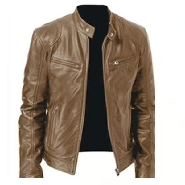 Svart/brun/khaki/röd läderjacka mjuk långärmad vardagsrock för hem sovrum kontor Khaki 2XL