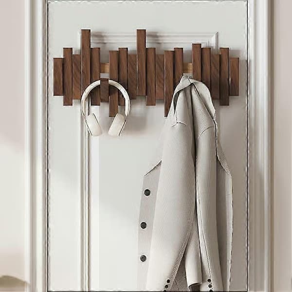 Träklädhängare, pianodesign, väggmonterad, multifunktionell, vikbar, estetisk rumsdekoration Black Walnut 8 Hooks