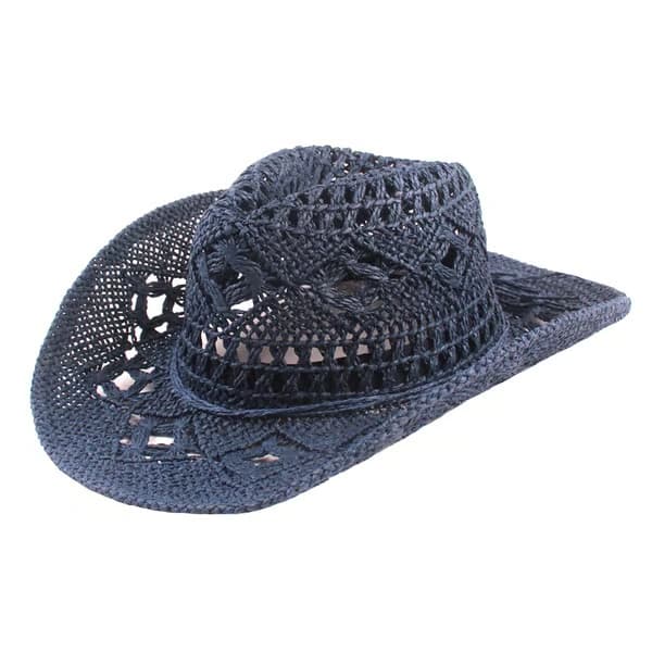Stråcowboyhatt, ihålig solhatt med bred brätte, blå Navy