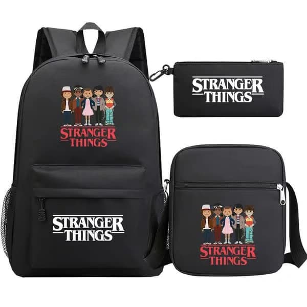 Stranger Things Ryggsäck 3-delat set Student Skolväska Canvasväska 16 3PCS/Set 16
