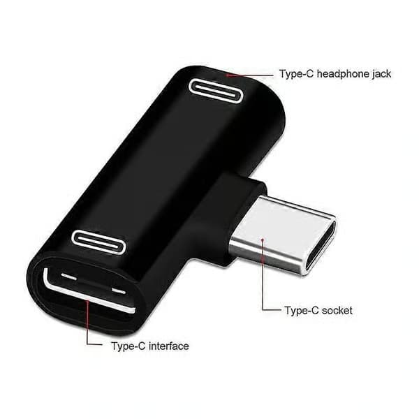 2-i-1 USB-C-splitter Typ C hane till dubbla Typ C hona hörlursladdare -Sy silver