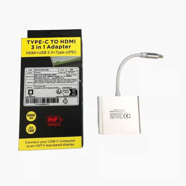 3-i-1 USB-C-hubb med HDMI, USB 3.0 och PD-laddning