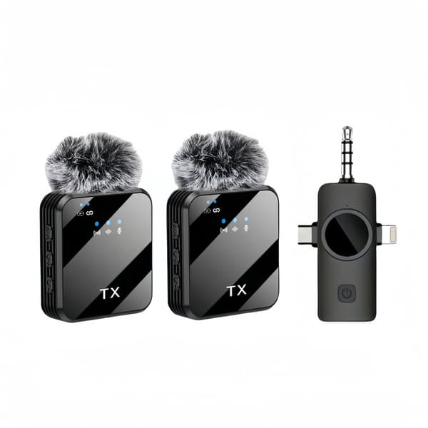 Trådlös myggmikrofon - 2-pack - USB-C, Lightning, 3,5 mm-uttag - Vindskyddad - 6 timmars batteritid