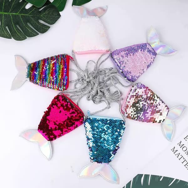6-pack Glitter Plånbok Sjöjungfru Svans Barn Plånbok Mini Axelväska