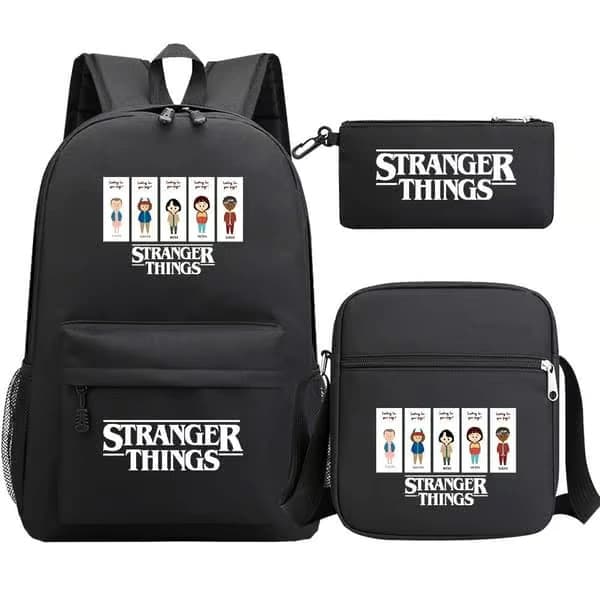 Stranger Things Ryggsäck 3-delat set Student Skolväska Canvasväska 16 3PCS/Set 16