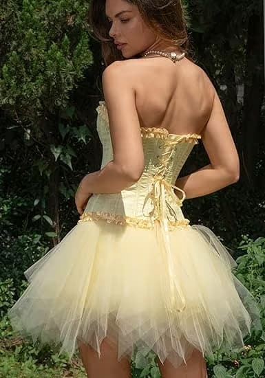 Korsetttoppar för kvinnor, Bustier Shapewear Underkläder, Spets Midja Push Up Bodysuit yellow L