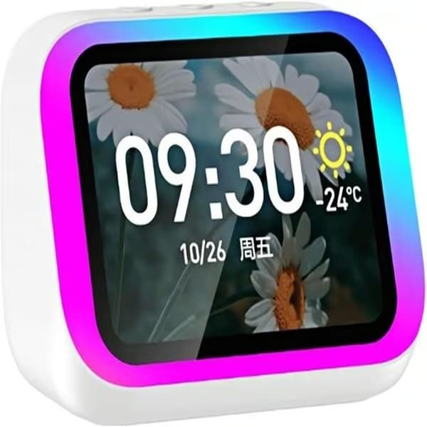 Smart väckarklocka - Digital klocka - Laddningsnattduksbord - AI röstassistent - HD stor skärm - Vit