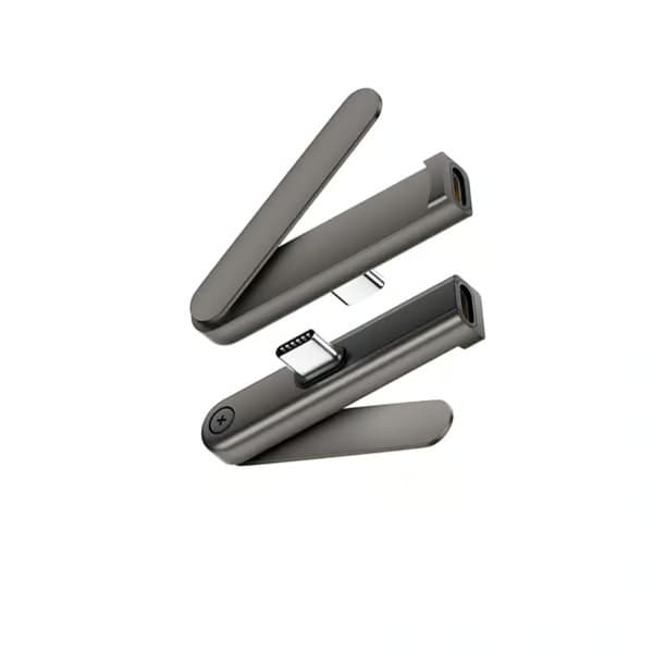 USB-C-hona till USB-C-hane-adapter med hopfällbart mobilstativ, 240W Max, aluminiumlegering + PVC, mörkgrå, 2-pack