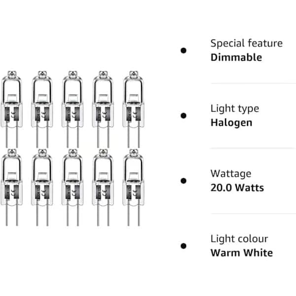 G4 halogenpærer 10W 12V - Varmhvit - 20-pakning