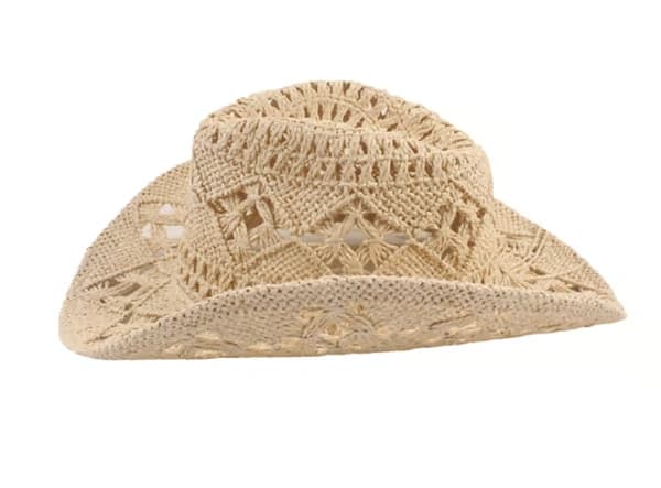Cowboyhatt i halm, ihålig solhatt med bred brätte Beige