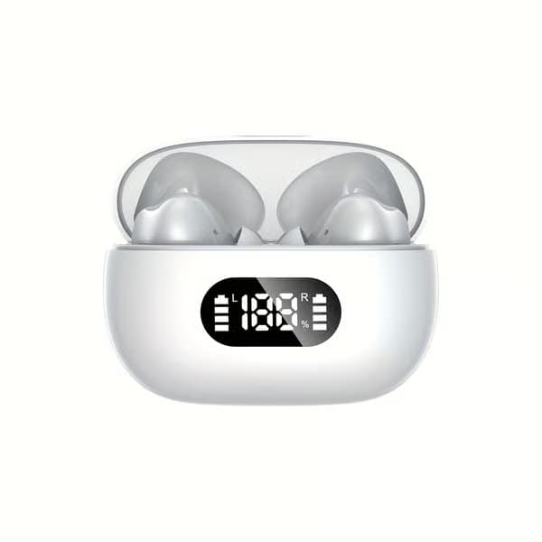 Trådlösa Bluetooth In-Ear-hörlurar med LED-laddningsfodral och mikrofon Vit