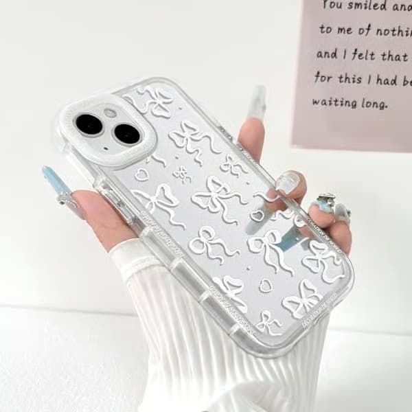 iPhone 15 Plus-deksel - Søtt speil med sløyfe og hjertemønster, bånddesign, støtsikker beskyttelse for kvinner og jenter iPhone 15 Plus iPhone 15 Plus