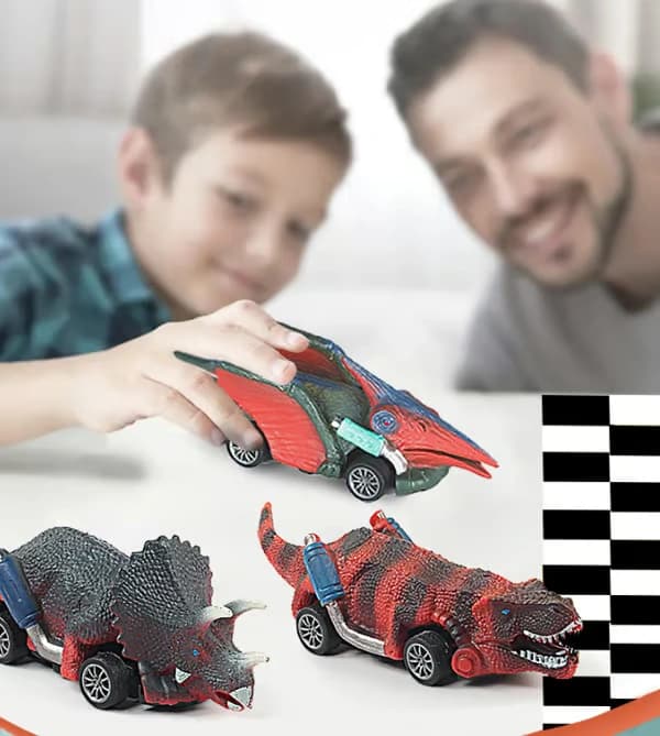 6 st förpackade dinosaurie pull back-bil Tyrannosaurus Rex-modell barns tröghetsleksak tålig mot fall