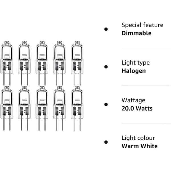 G4 Halogenlampor 20W 12V - Varmvitt ljus - 10-pack