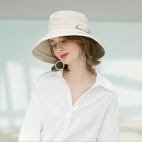 Solhatt för dam UV-skyddande hatt bomull bred brätte sommar resehatt Khaki