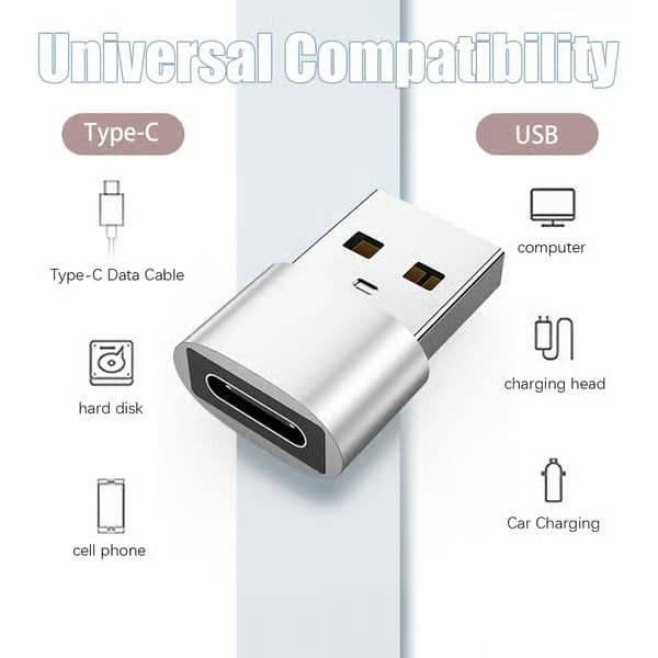 2-pack USB-C till USB-adapter för dataöverföring och laddning Silver