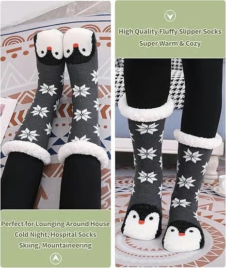 Toffelsockor för kvinnor, supermjuka och varma, fleecefoder, sött randigt djurmönster