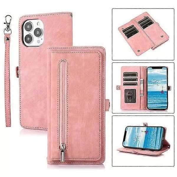 Telefonfodral för Apple Wallet Card iPhone 14 Pro Max 14 Plus 13 12 11 Pro Max Mini X XR XS Dragkedja med handledsrem Kortplatser Solid PU Lila iPhone 7Plus 8Plus
