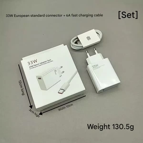 FÖR Xiaomi Kompatibel 33W HyperCharge Combo, Typ-A EU-kontakt Snabbladdare (1M) 33W